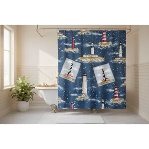 Springs Shower Curtain OS‎ Navy Blue Vintage Lighthouse Coastal Nautical